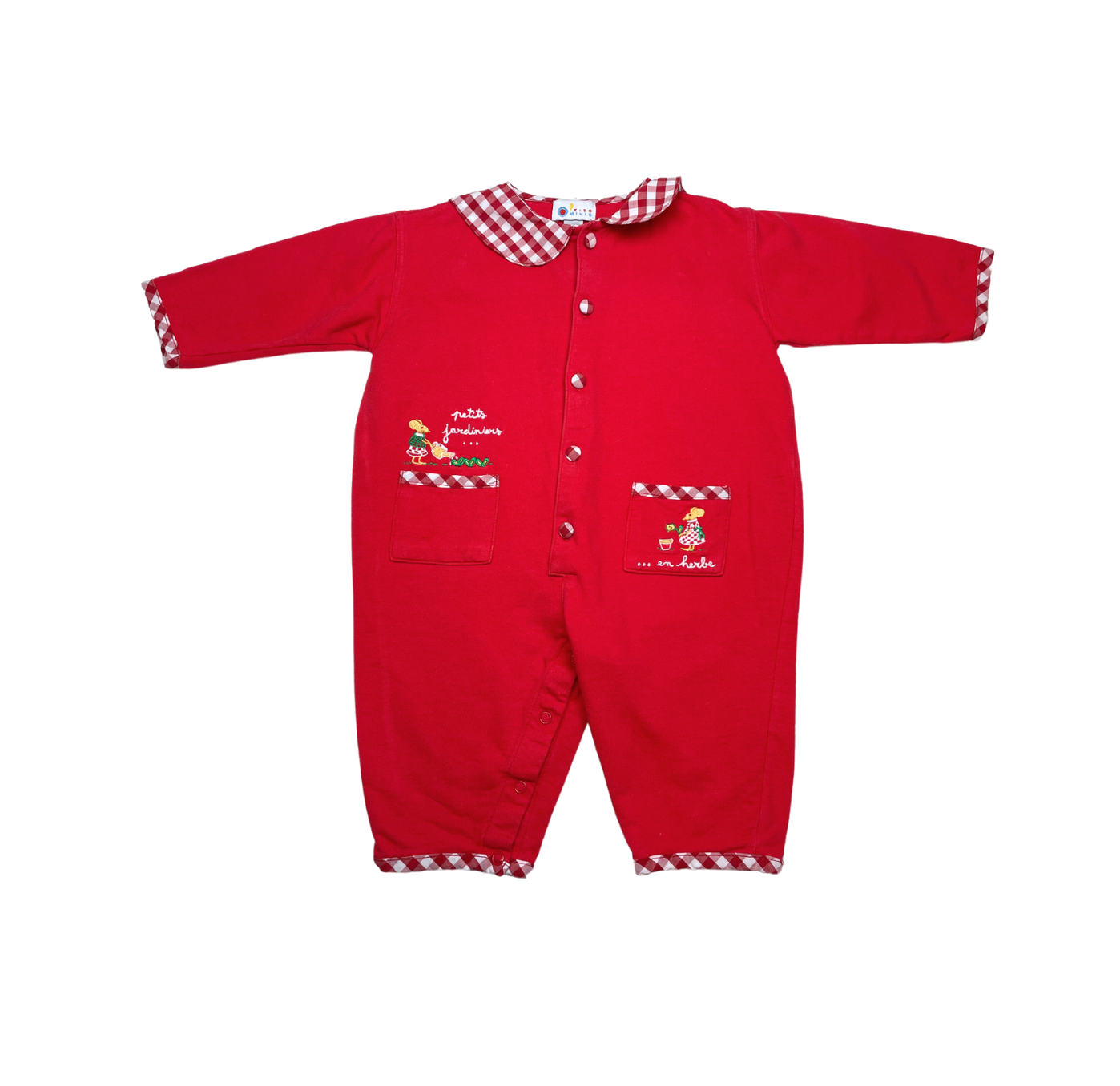 VINTAGE - Red jumpsuit "little budding gardeners" - 12 months
