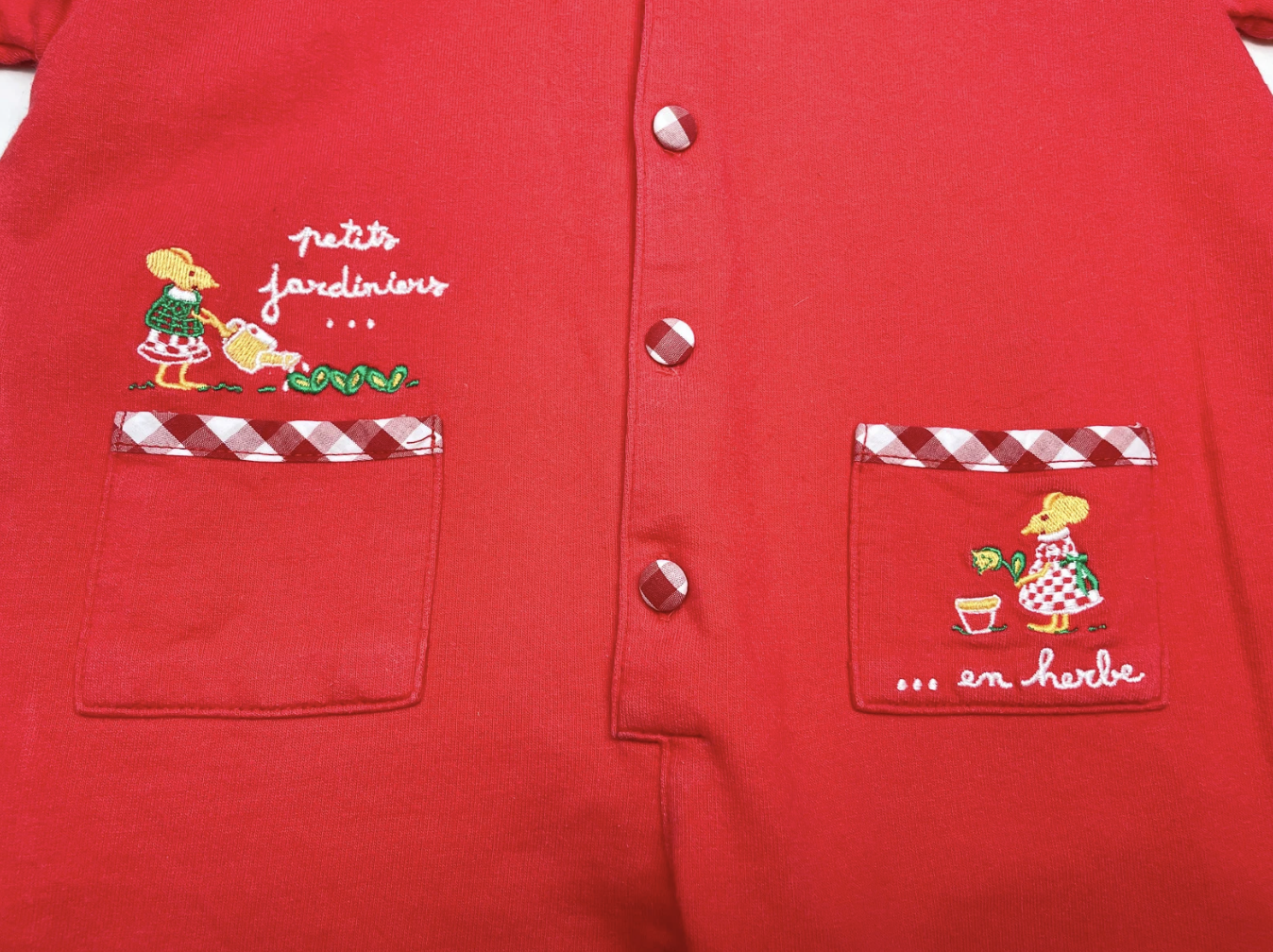 VINTAGE - Red jumpsuit "little budding gardeners" - 12 months