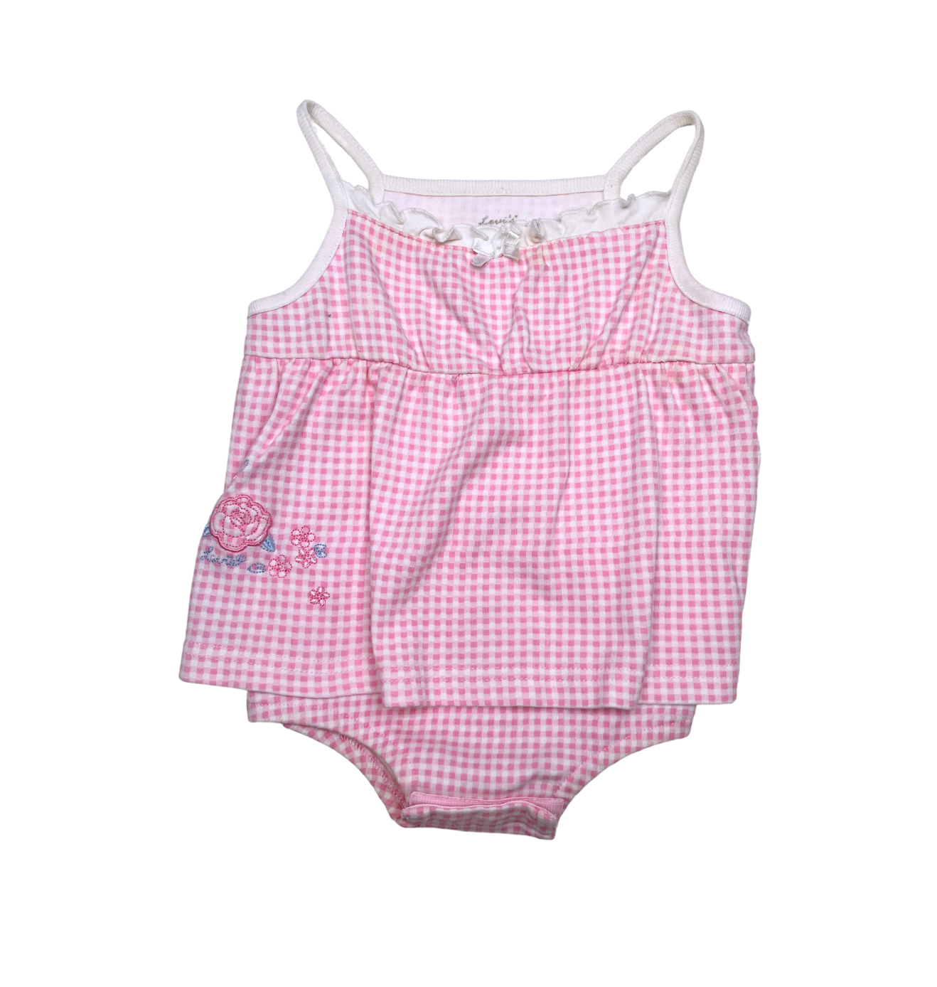 VINTAGE - Rosafarbener Gingham-Strampler - 12 Monate