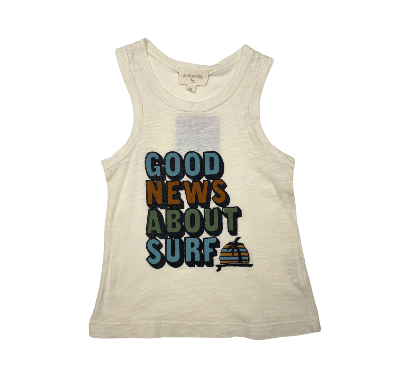 LOUIS LOUISE - Weißes Tanktop "good news about surfing" - 18 Monate