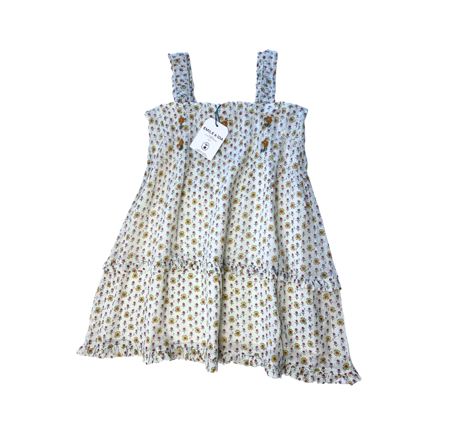 EMILE & IDA - Robe écru évasée à motif floral - 8 ans