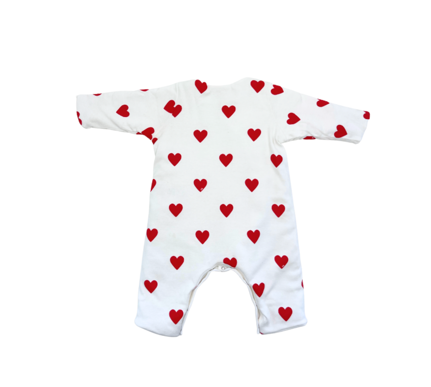 PETIT BATEAU - White jumpsuit / red hearts - 6 months