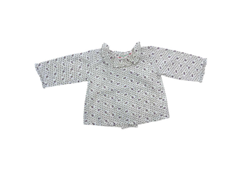 BONPOINT - Blouse blanche motif fleurs - 3 mois