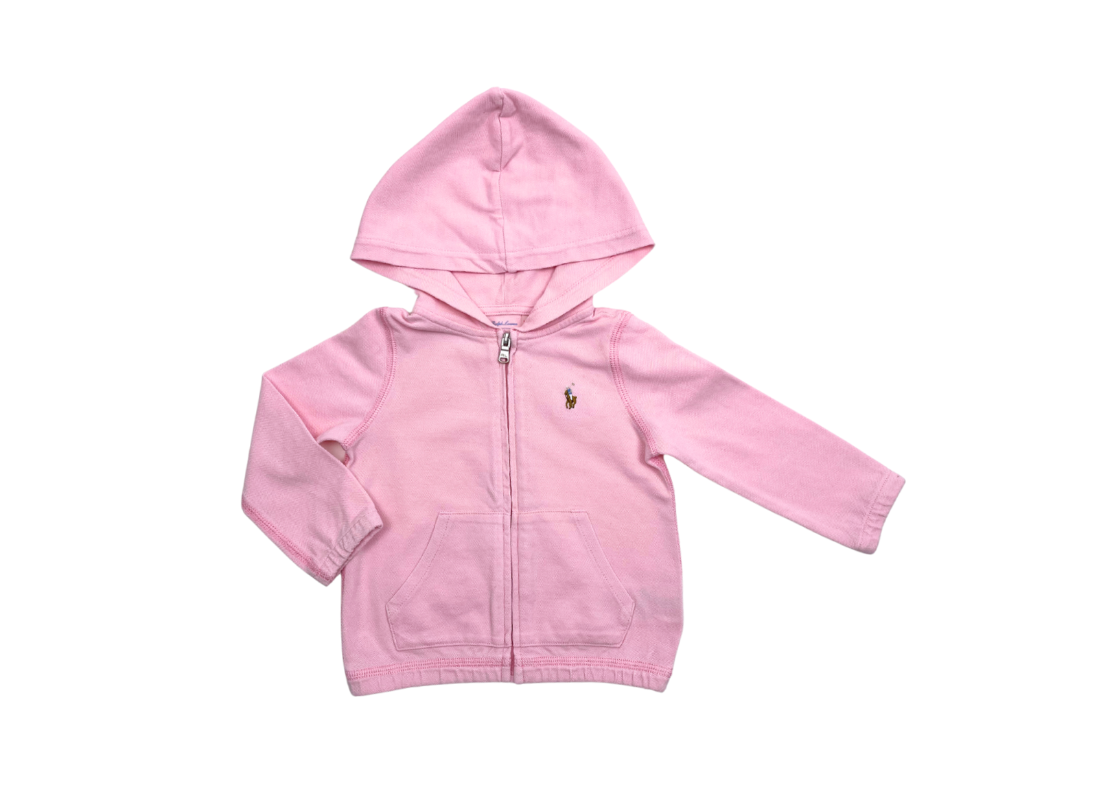 RALPH LAUREN - Sweat zippé à capuche rose - 12 mois