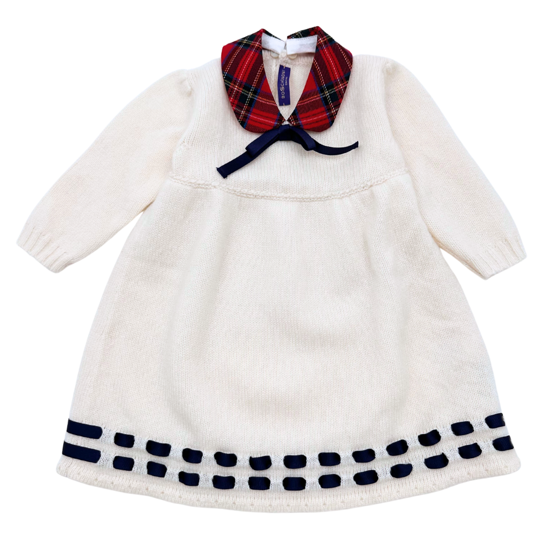 BOSCHINONI - Robe crème avec col écossais - 12 mois
