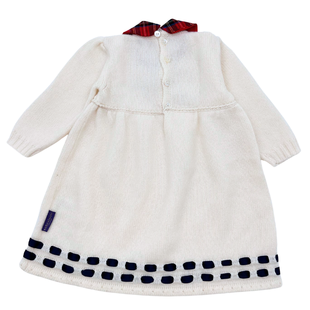 BOSCHINONI - Cream dress with tartan collar - 12 months