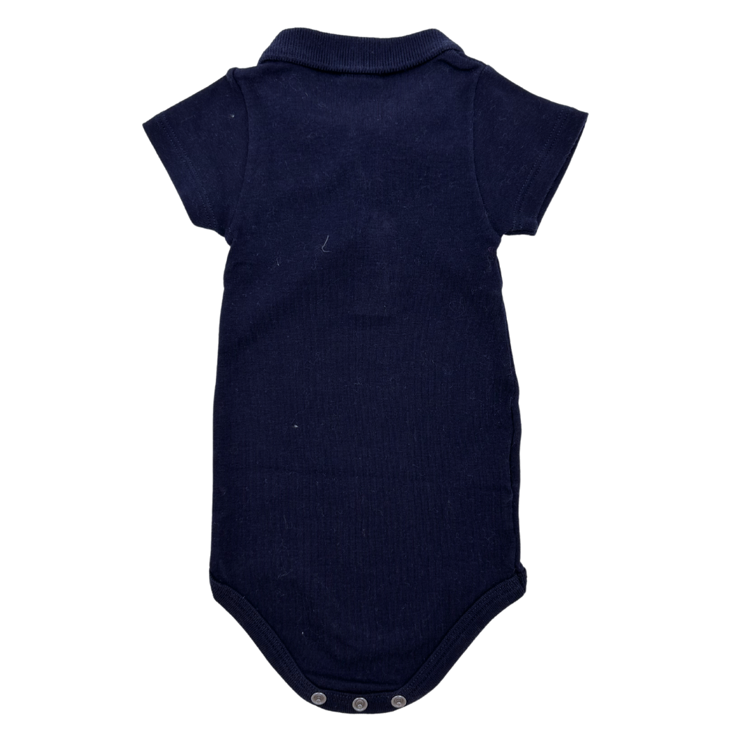 PETIT BATEAU - Bodie col polo bleu marine - 3 mois