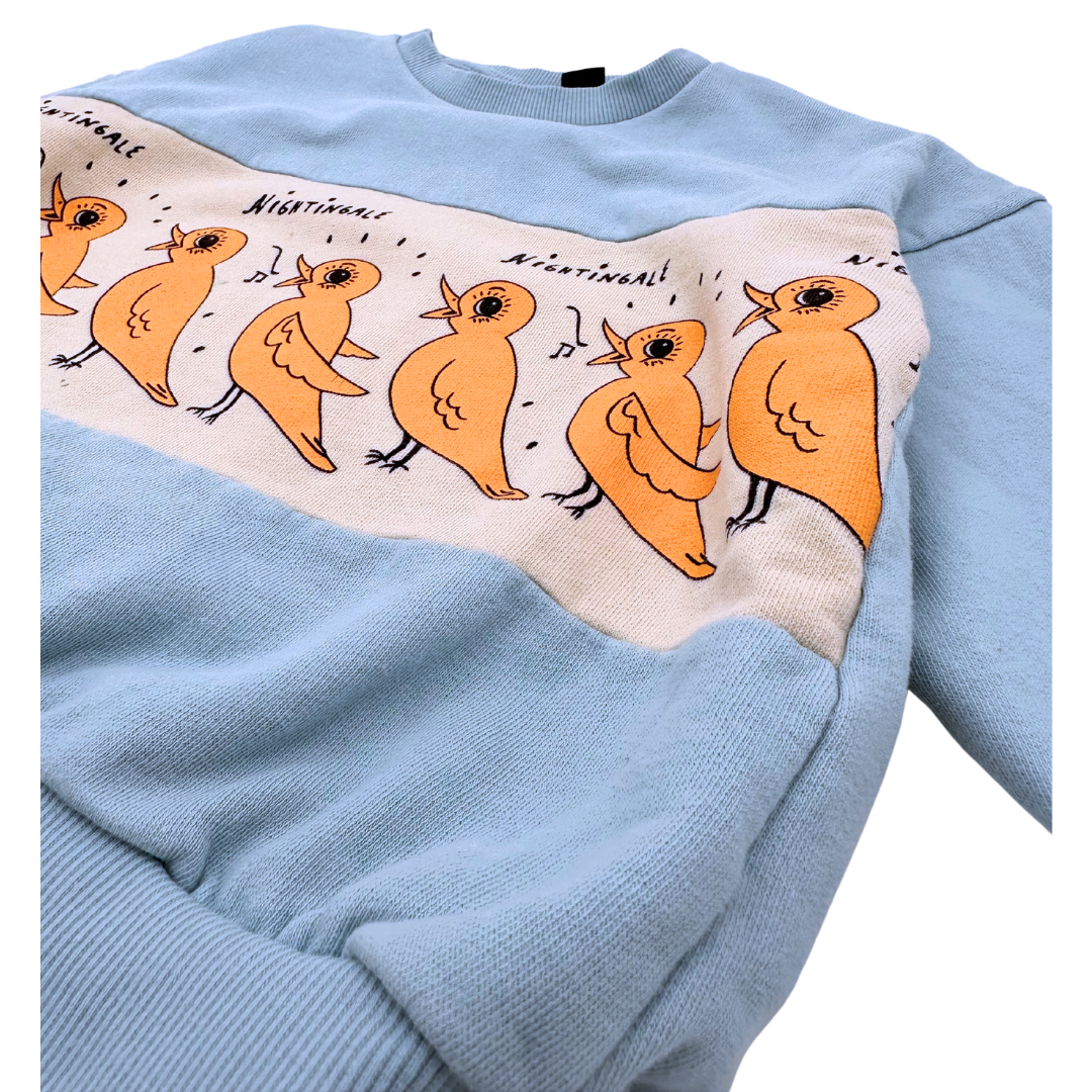 MINI RODINI - Sweat bleu oiseaux jaunes - 4 ans