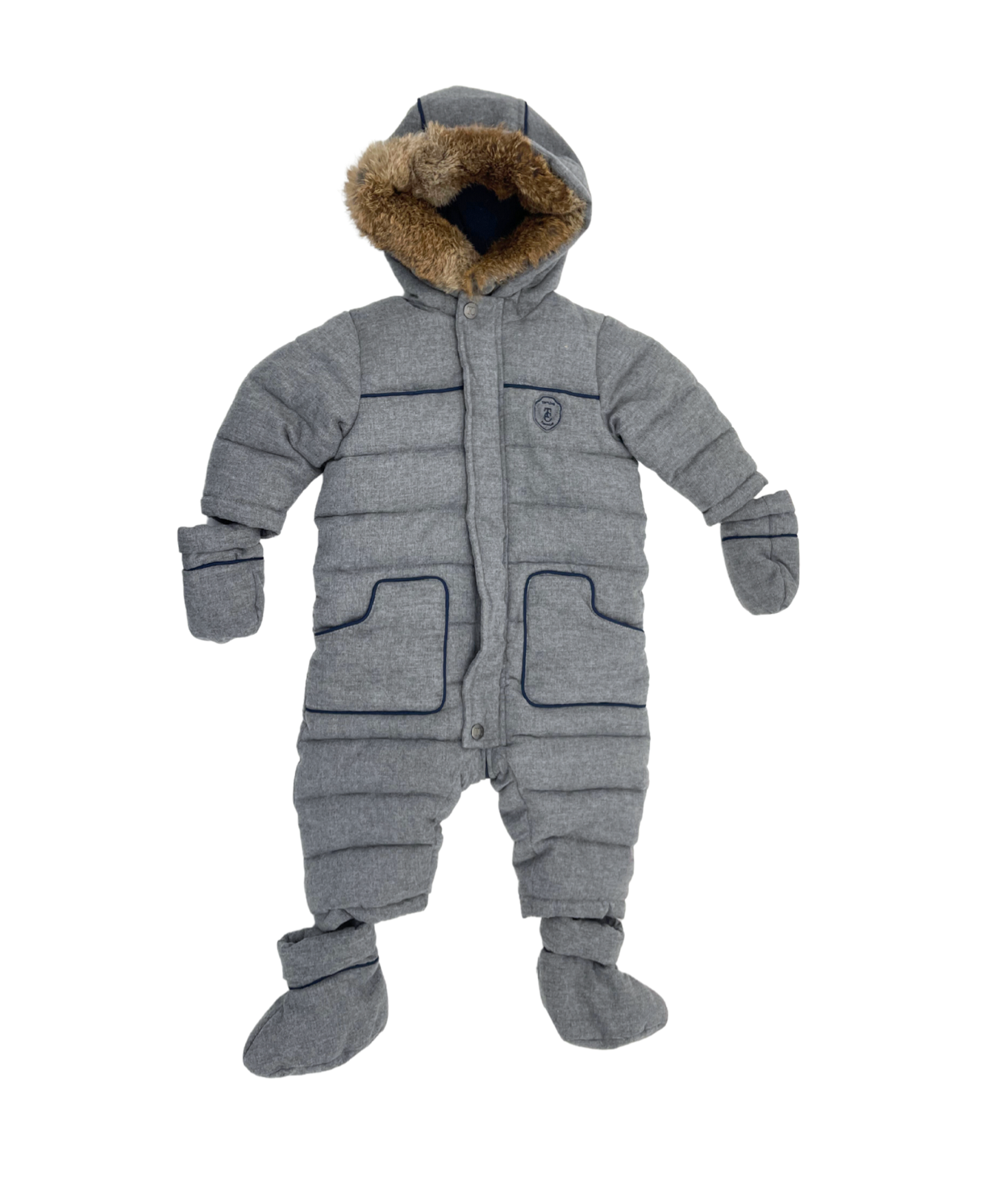 TARTINE ET CHOCOLAT - Combinaison gris chiné col fourrure - 18 mois