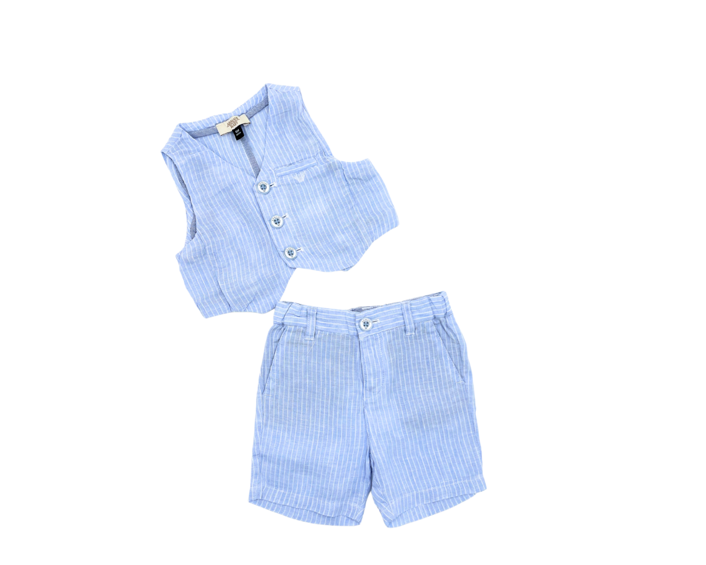 ARMANI - Ensemble en lin bleu à rayures - 6 mois