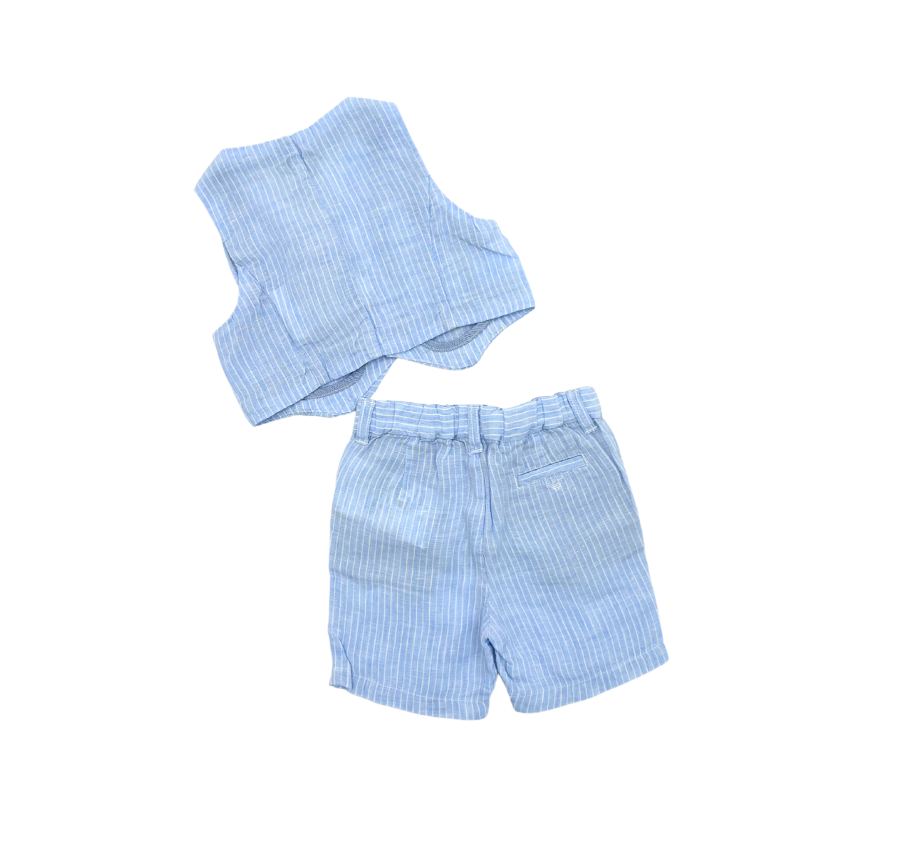 ARMANI - Ensemble en lin bleu à rayures - 6 mois