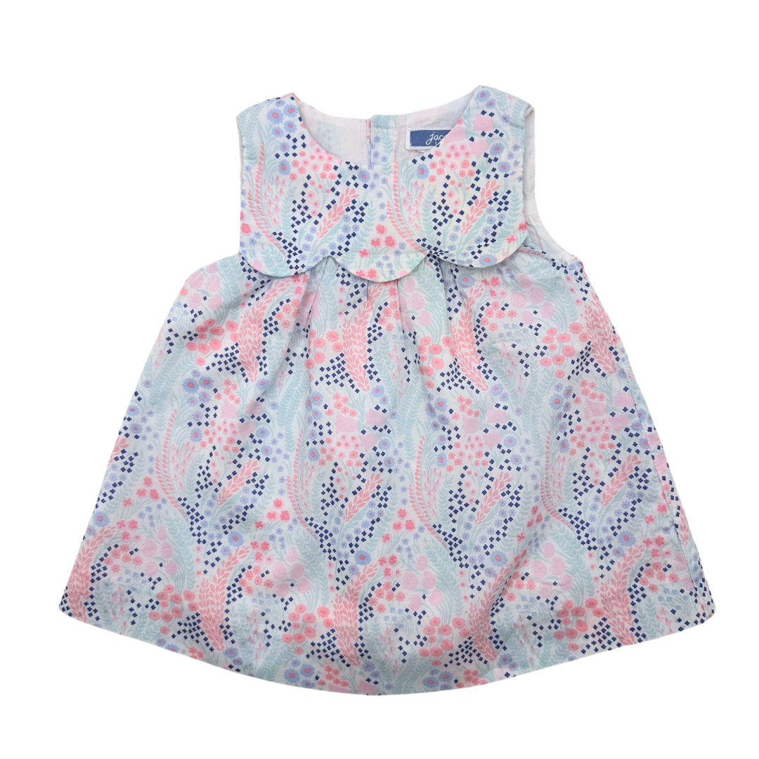 JACADI - Robe blanche bleu et rose - 3 mois