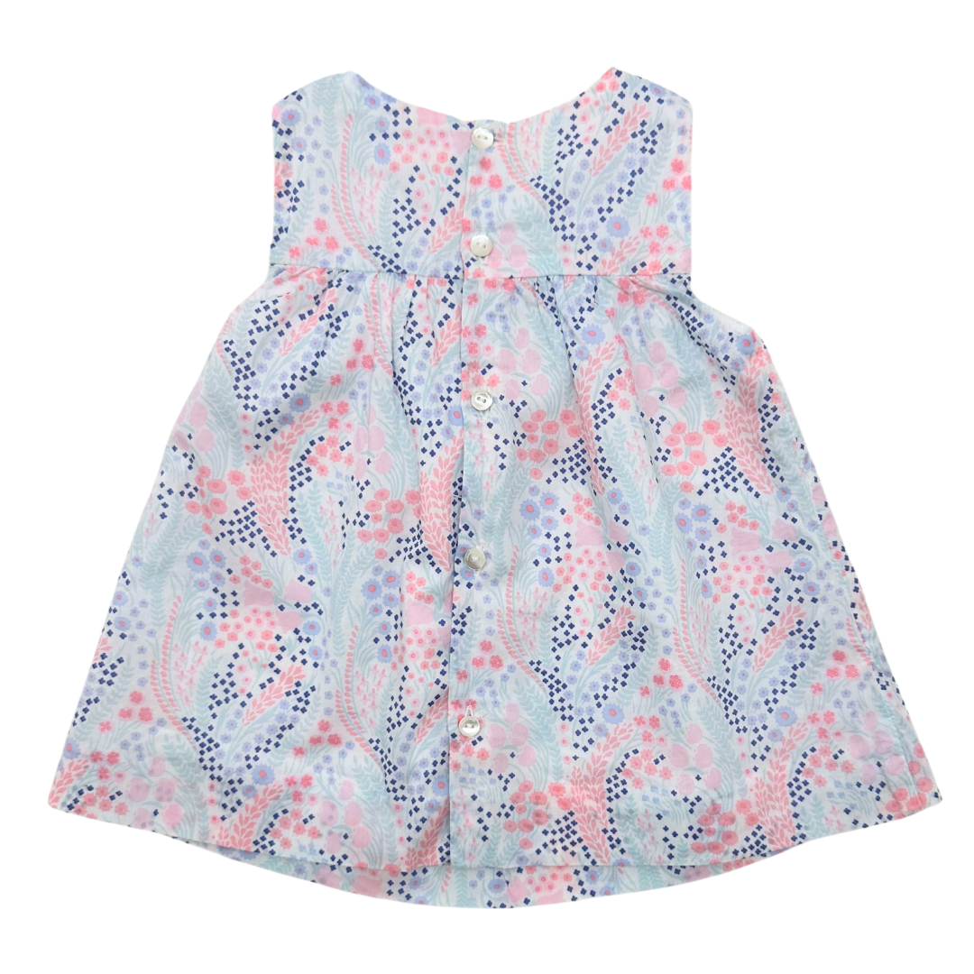 JACADI - Robe blanche bleu et rose - 3 mois