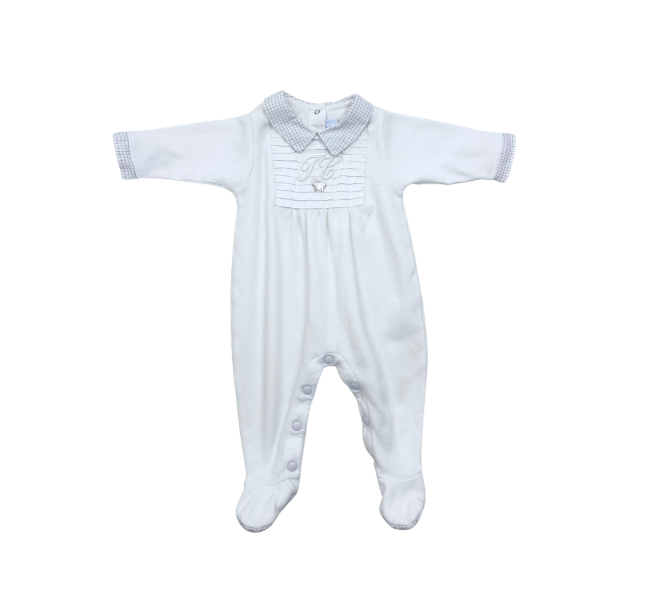 TARTINE ET CHOCOLAT - Pyjama blanc détails col - 3 mois