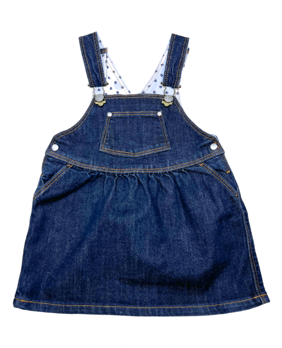 PETIT BATEAU - Latzkleid aus Raw Denim - 18 Monate