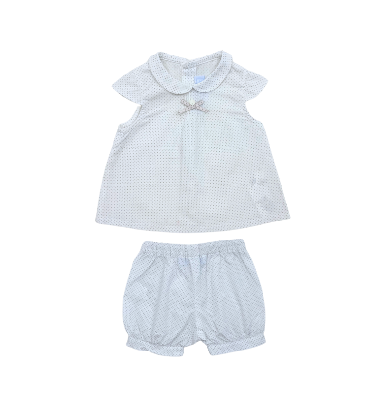 TARTINE ET CHOCOLAT - Ensemble blouse et bloomer blanc à pois - 6 mois