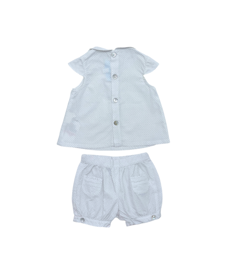 TARTINE ET CHOCOLAT - Ensemble blouse et bloomer blanc à pois - 6 mois
