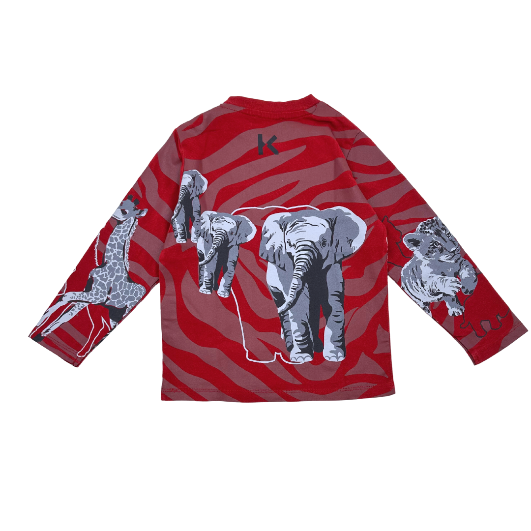 KENZO - T-shirt à manches longues rouge à motifs - 3 ans