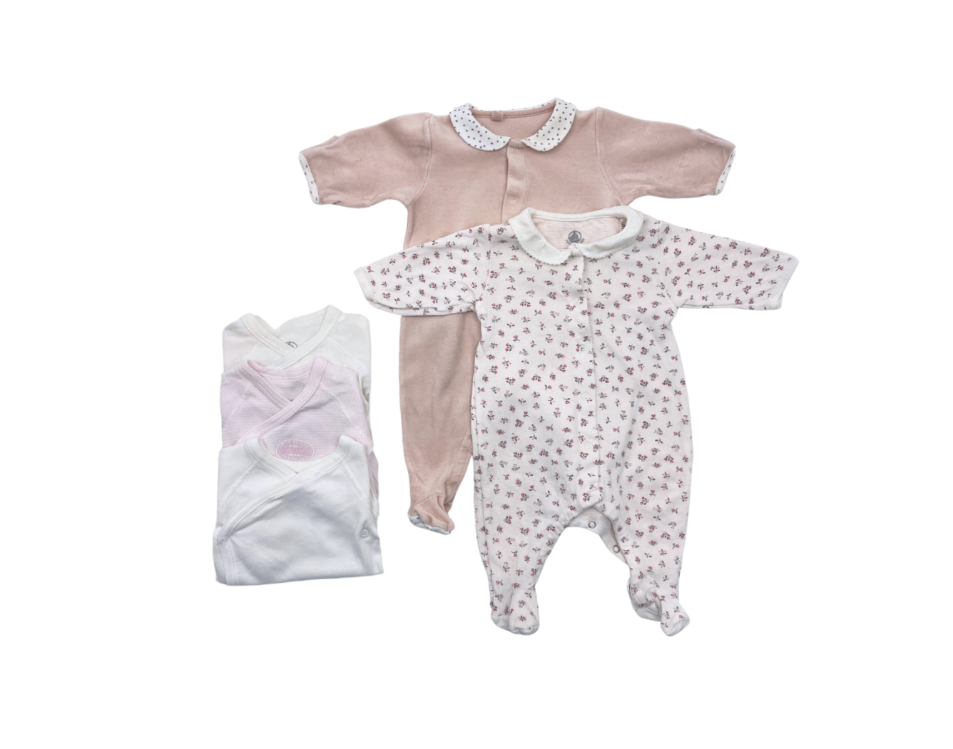 PETIT BATEAU - Lot de 3 bodies manches longues et 2 pyjamas - 1 mois
