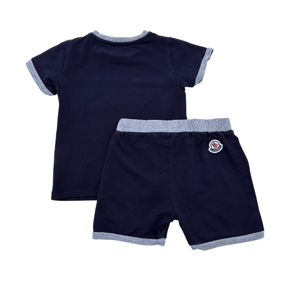 MONCLER - Marineblaues Set aus Shorts und T-Shirt - 12/18 Monate