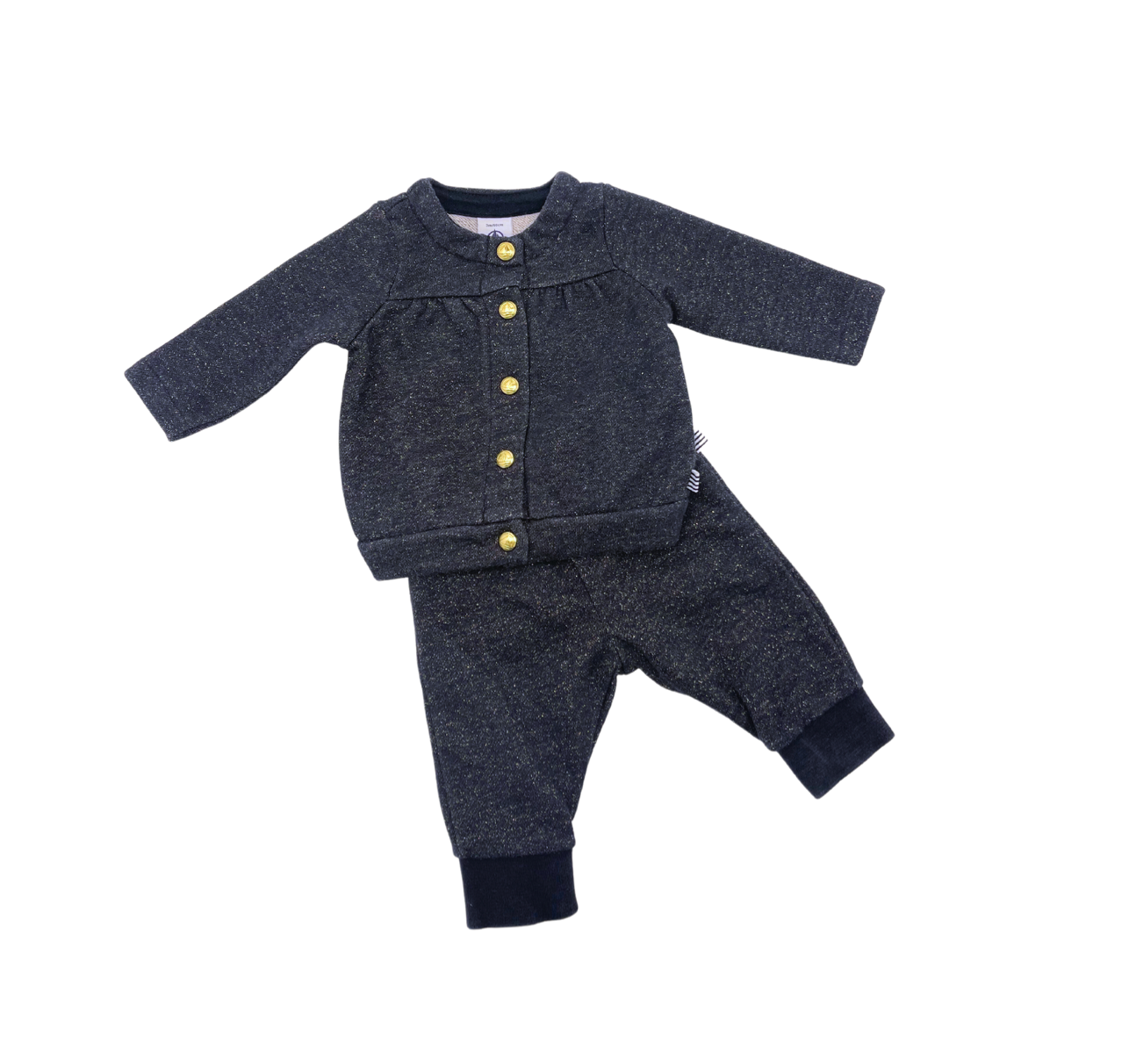 PETIT BATEAU - Ensemble bleu marine pailleté - 3 mois