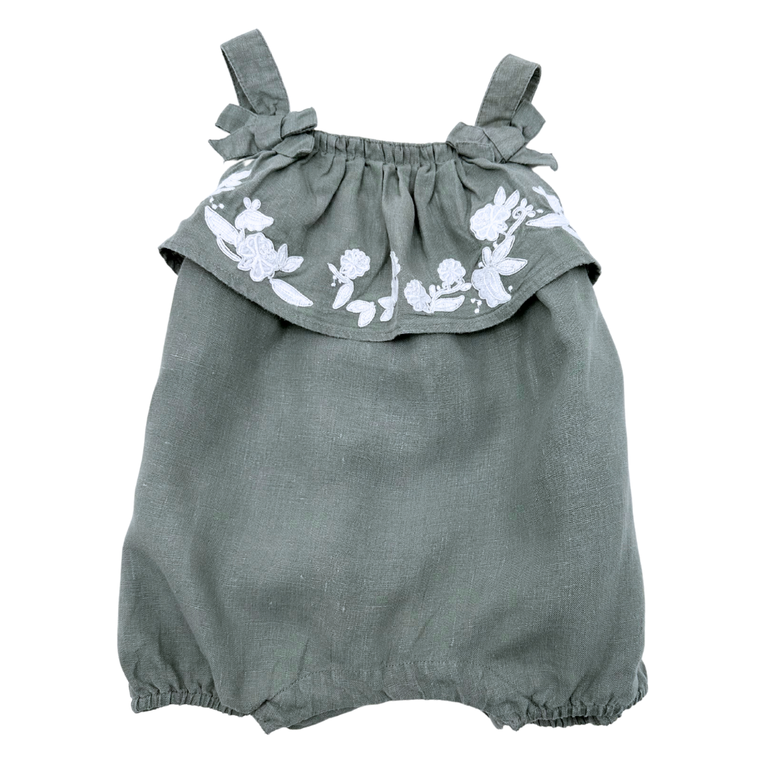 TARTINE & CHOCOLAT - Grüner Overall mit gestickten Blumen - 18 Monate