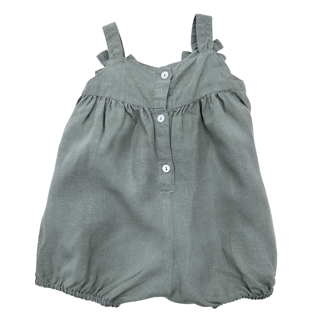 TARTINE & CHOCOLAT - Grüner Overall mit gestickten Blumen - 18 Monate