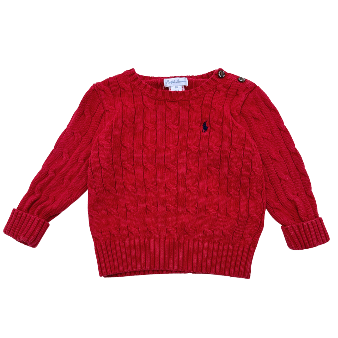 RALPH LAUREN - Pull rouge à torsades - 18 mois