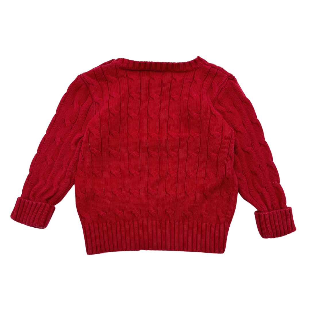 RALPH LAUREN - Pull rouge à torsades - 18 mois