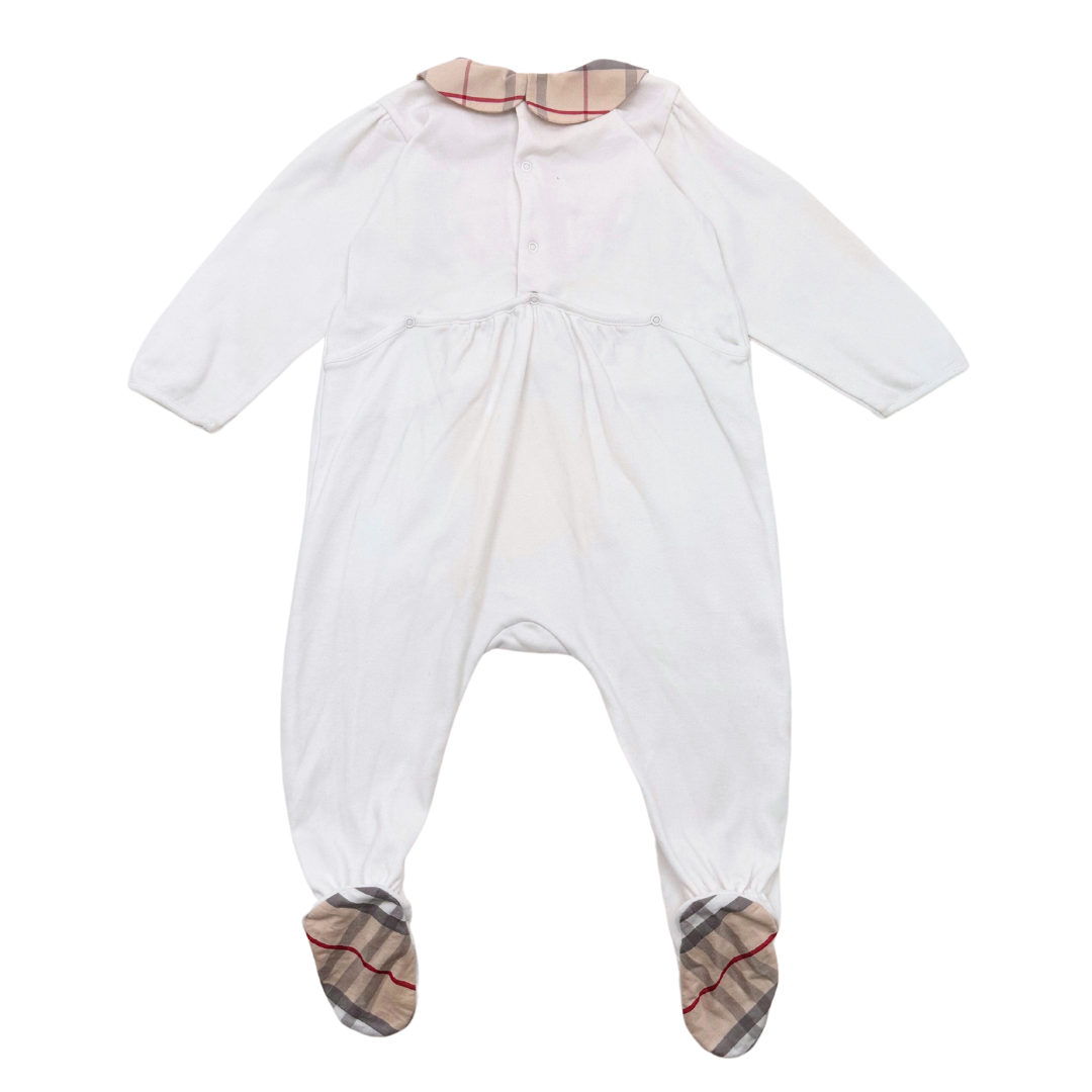BURBERRY – Weißer Pyjama mit Burberry-Karokragen – 9 Monate