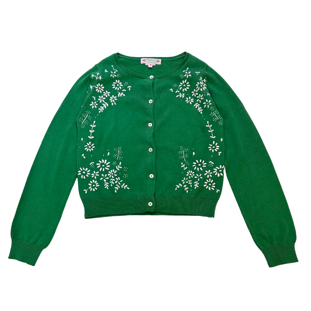 BONPOINT - Cardigan vert en coton brodé - 10 ans