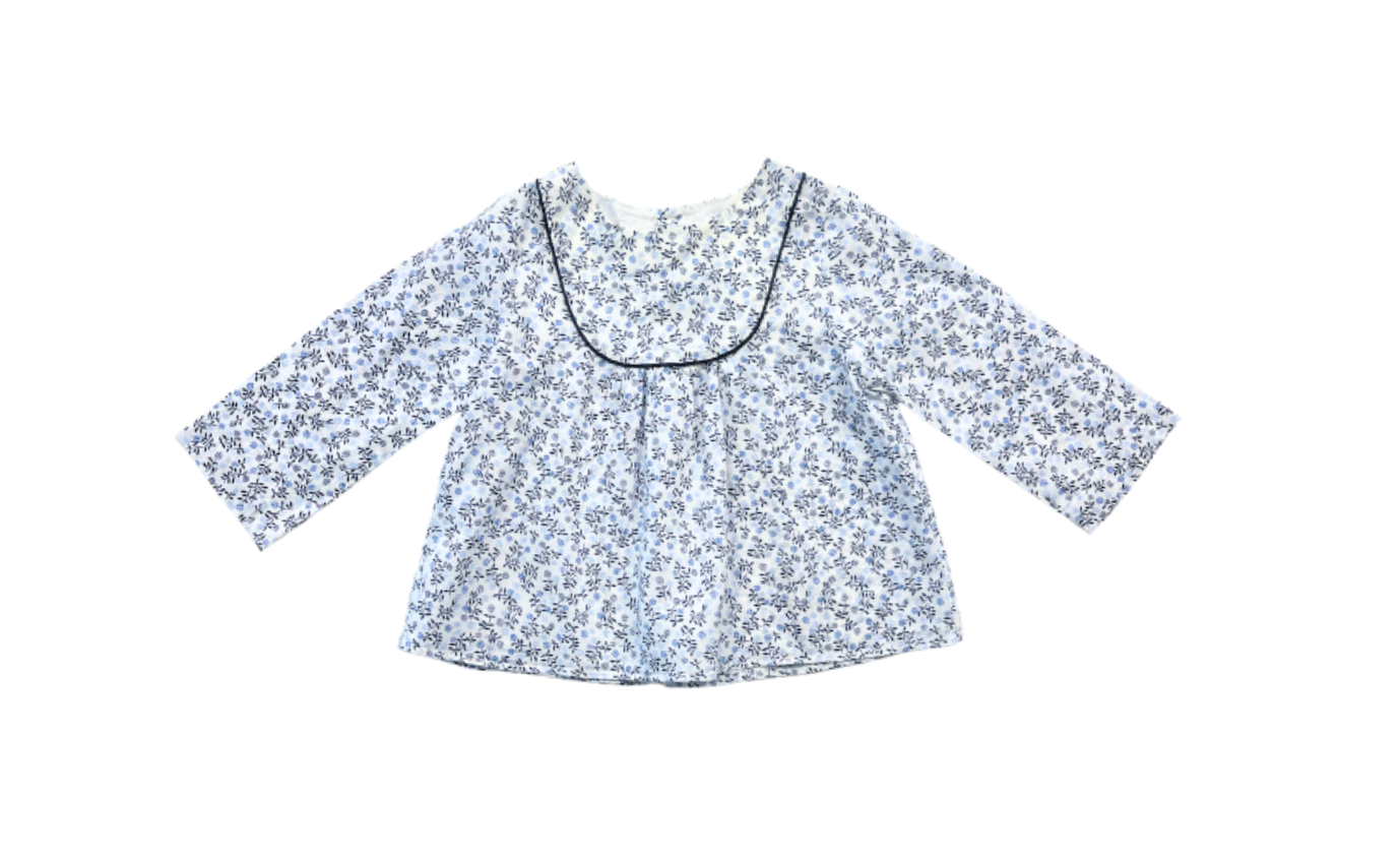 JACADI - Blaue Bluse mit Blumenmuster - 6 Monate