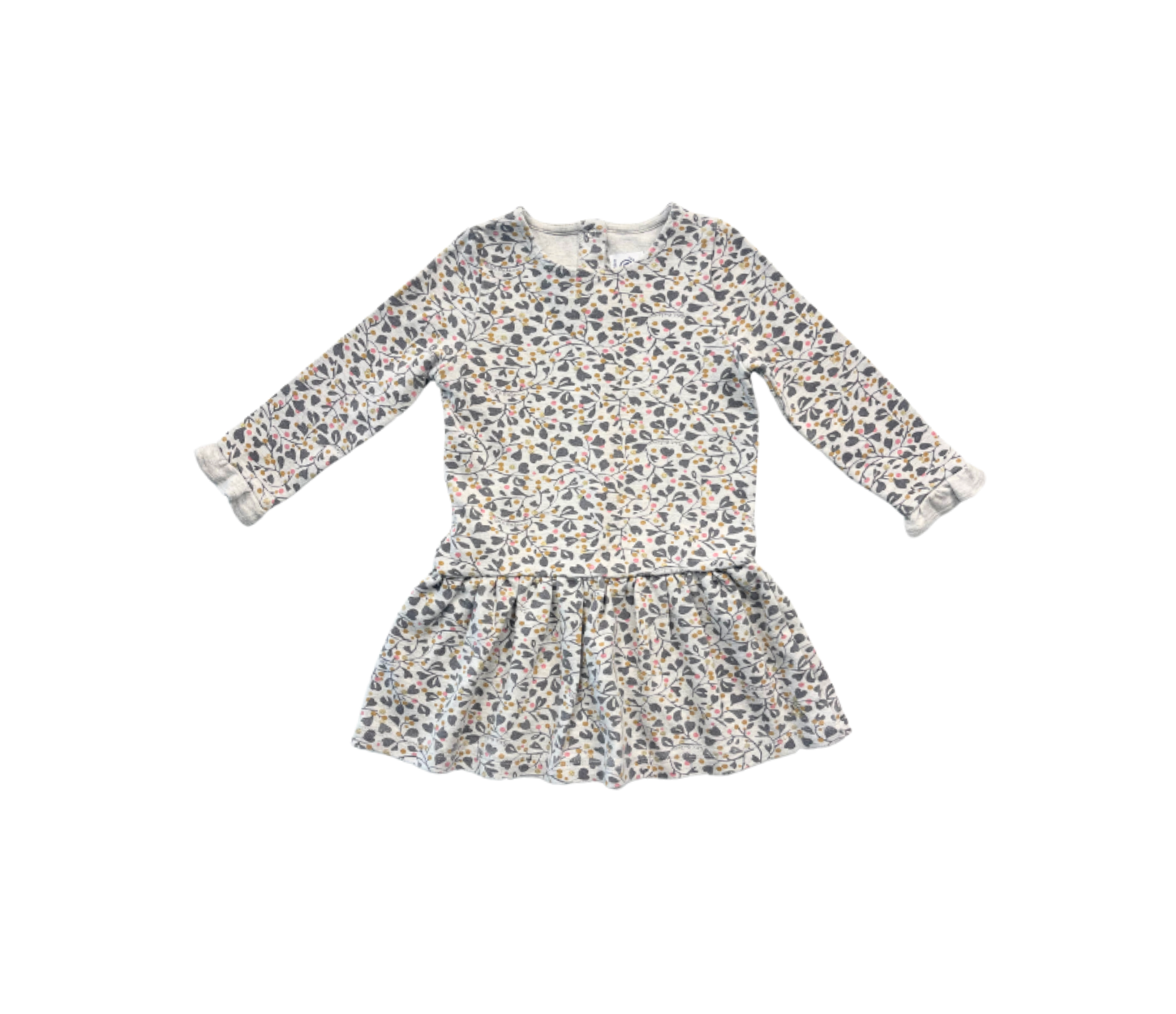 PETIT BATEAU - Graues Baumwollkleid mit Blumen - 24 Monate