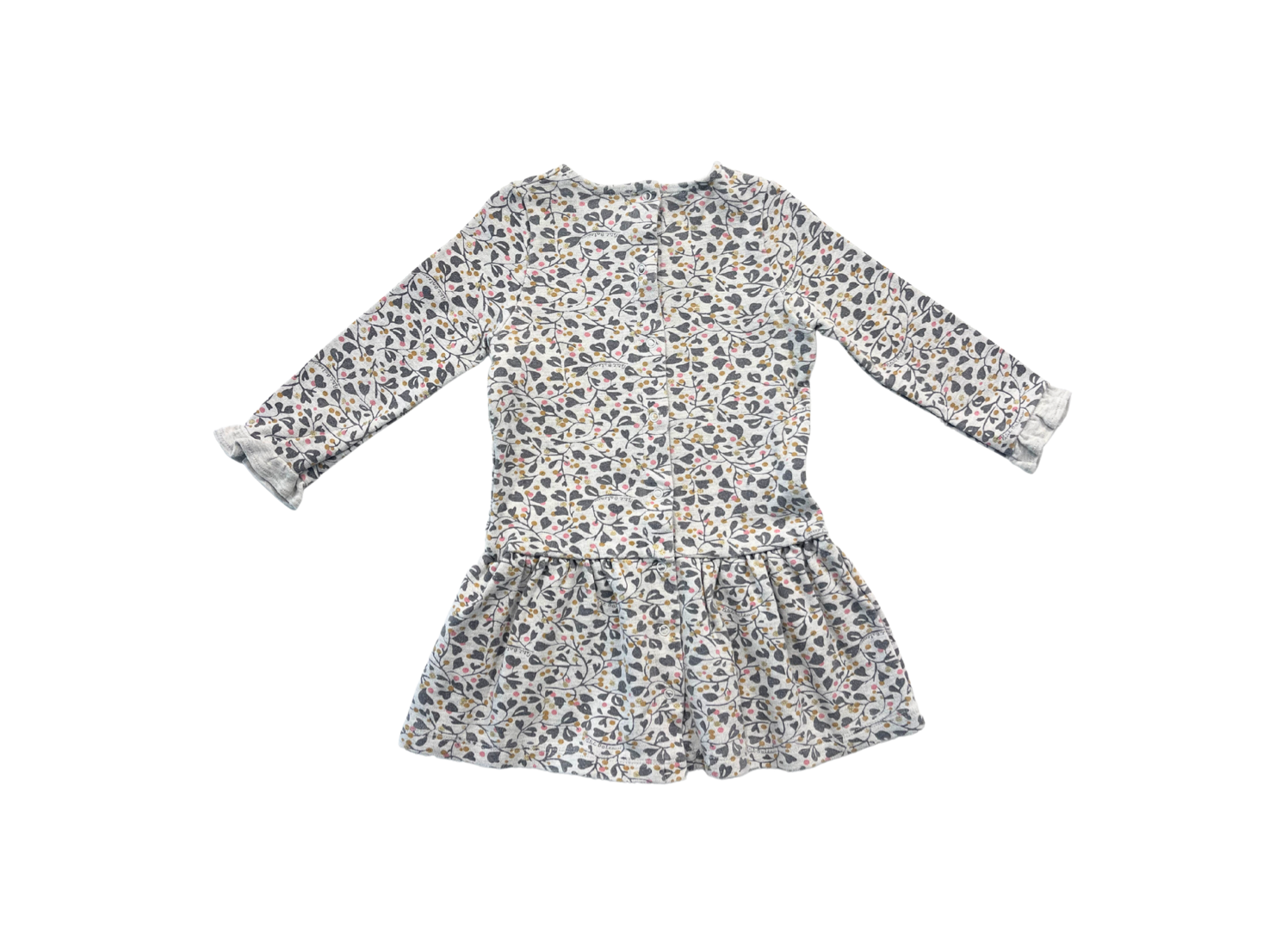PETIT BATEAU - Graues Baumwollkleid mit Blumen - 24 Monate
