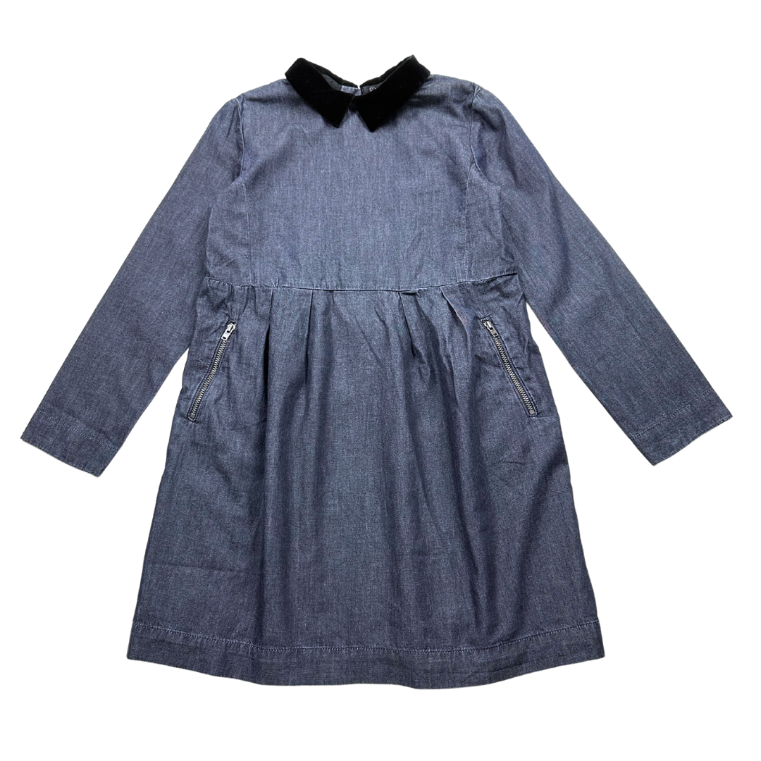 BONPOINT - Robe en jean bleu et col velours - 10 ans