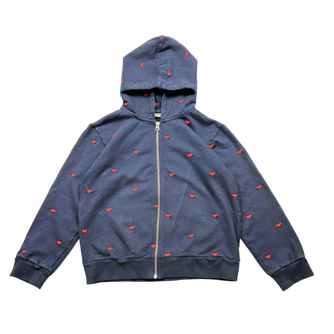 BONTON - Sweat en coton zippé bleu marine et coeurs rouges - 12 ans