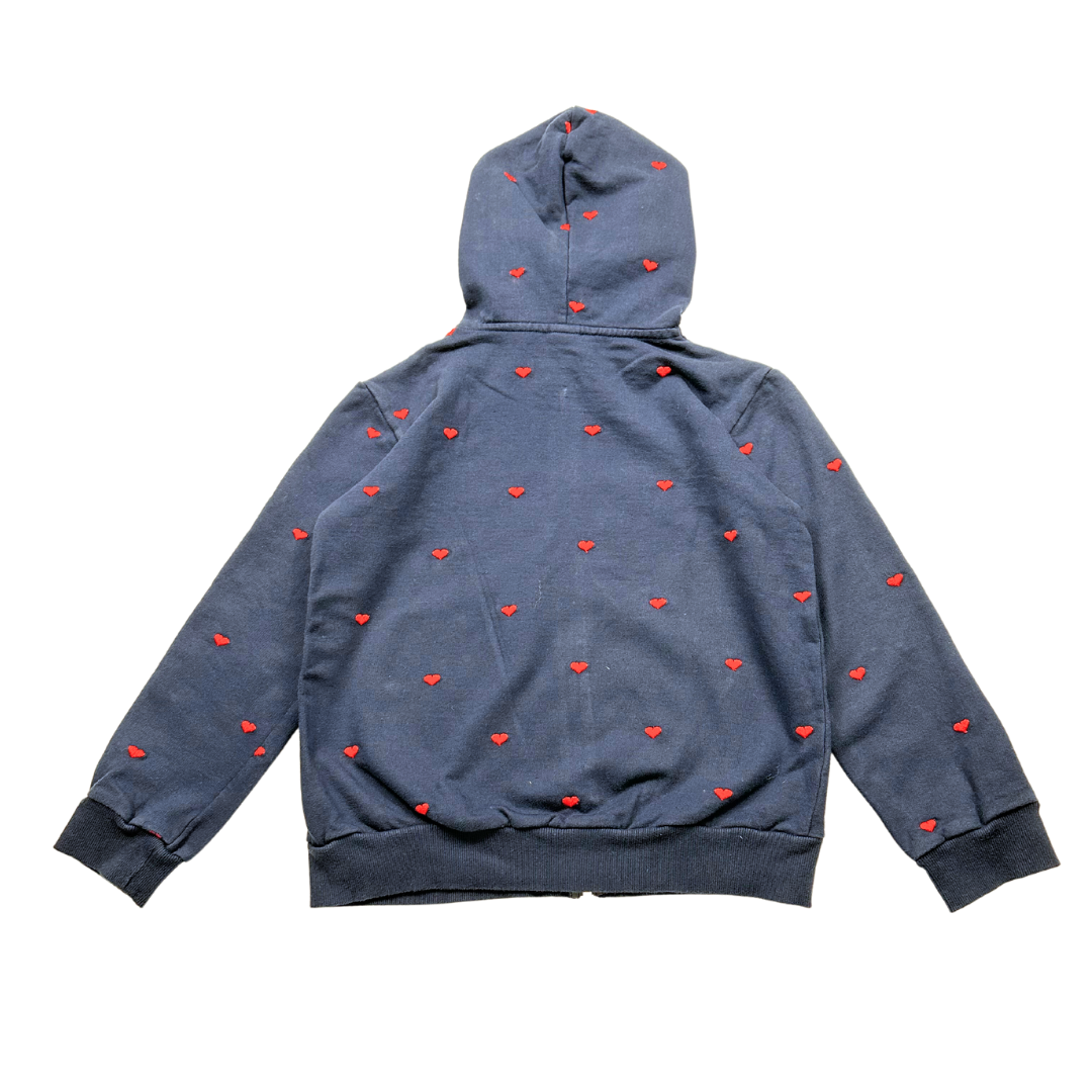 BONTON - Sweat en coton zippé bleu marine et coeurs rouges - 12 ans