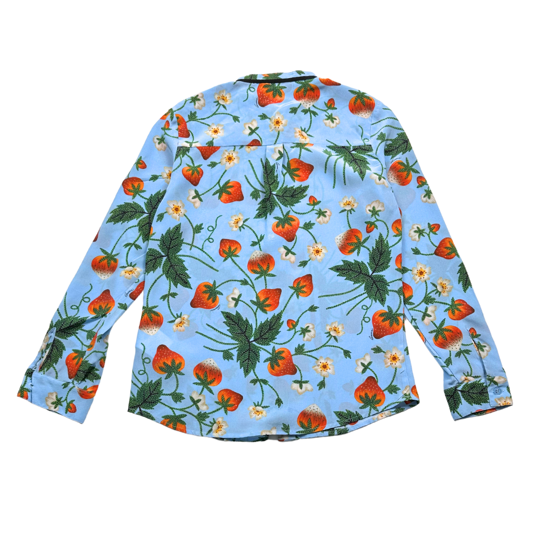 GUCCI - Chemisier en soie bleu motif fraises - 10 ans