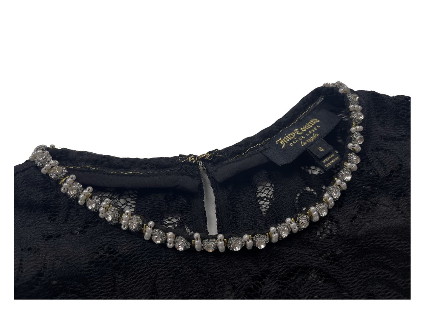 JUICY COUTURE - Schwarzes Spitzenkleid mit Strasskragen - 8 Jahre