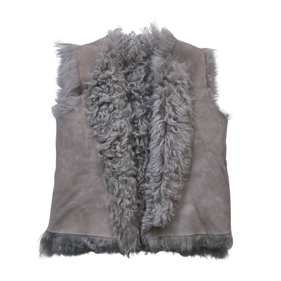 BONPOINT - Veste sans manches en daim fourrée grise - 10/12 ans