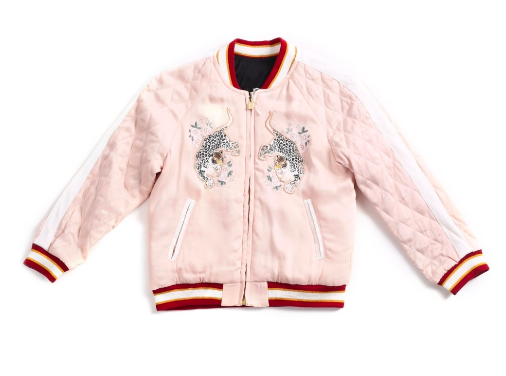 CHLOÉ - Veste bombers brodée reversible rose / noire - 8 ans