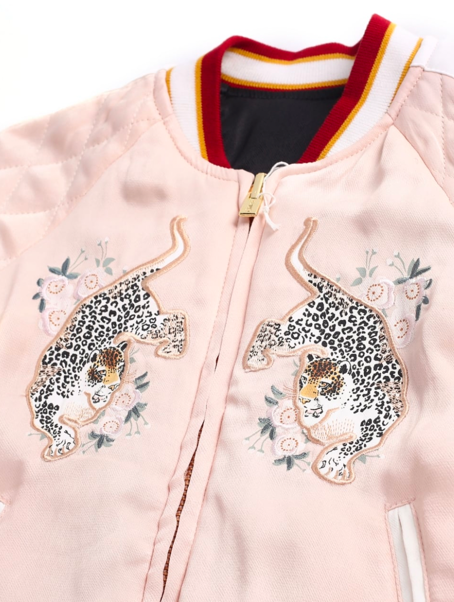 CHLOÉ - Veste bombers brodée reversible rose / noire - 8 ans