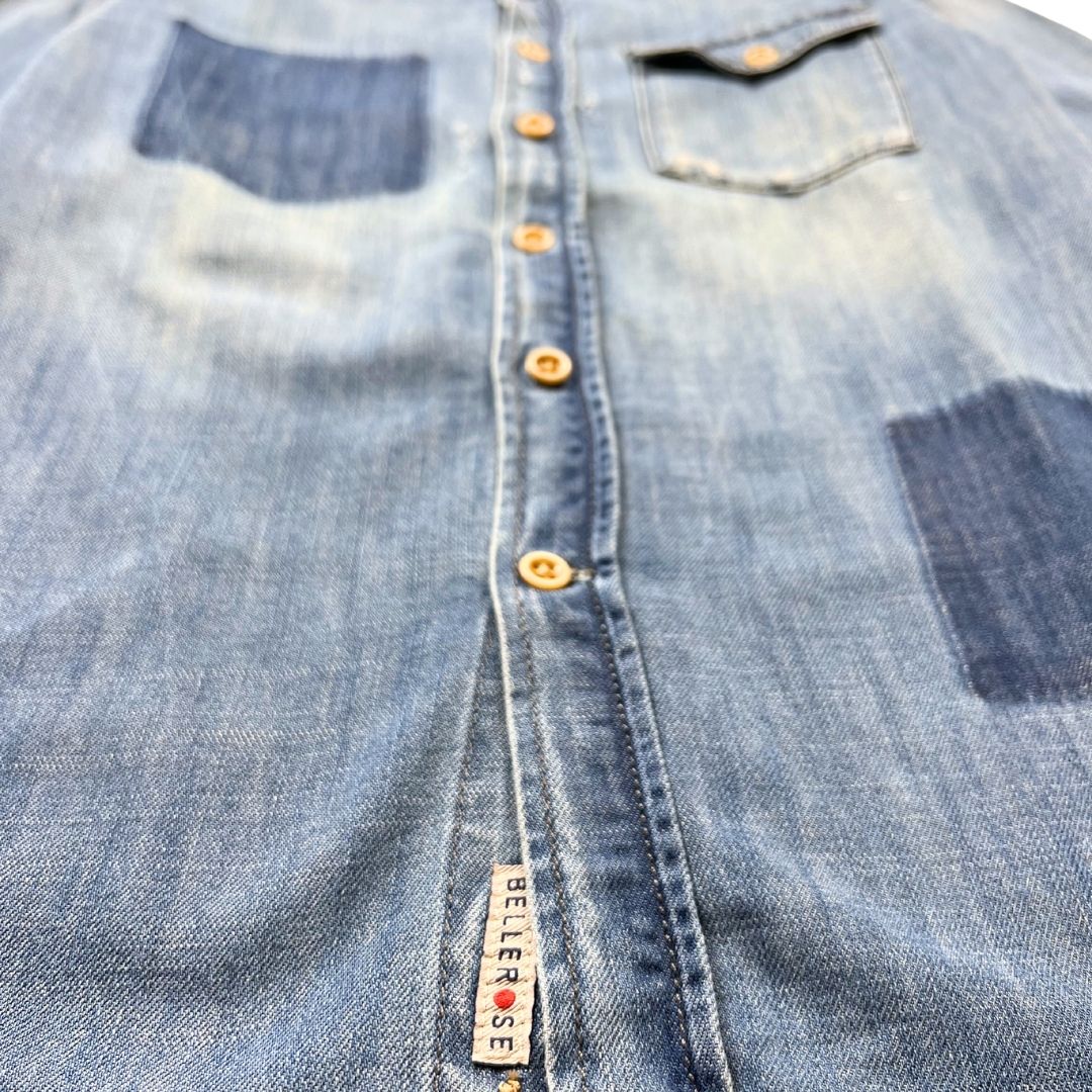 BELLEROSE - Chemise en jean bleu denim à patch/empiècements - 12 ans