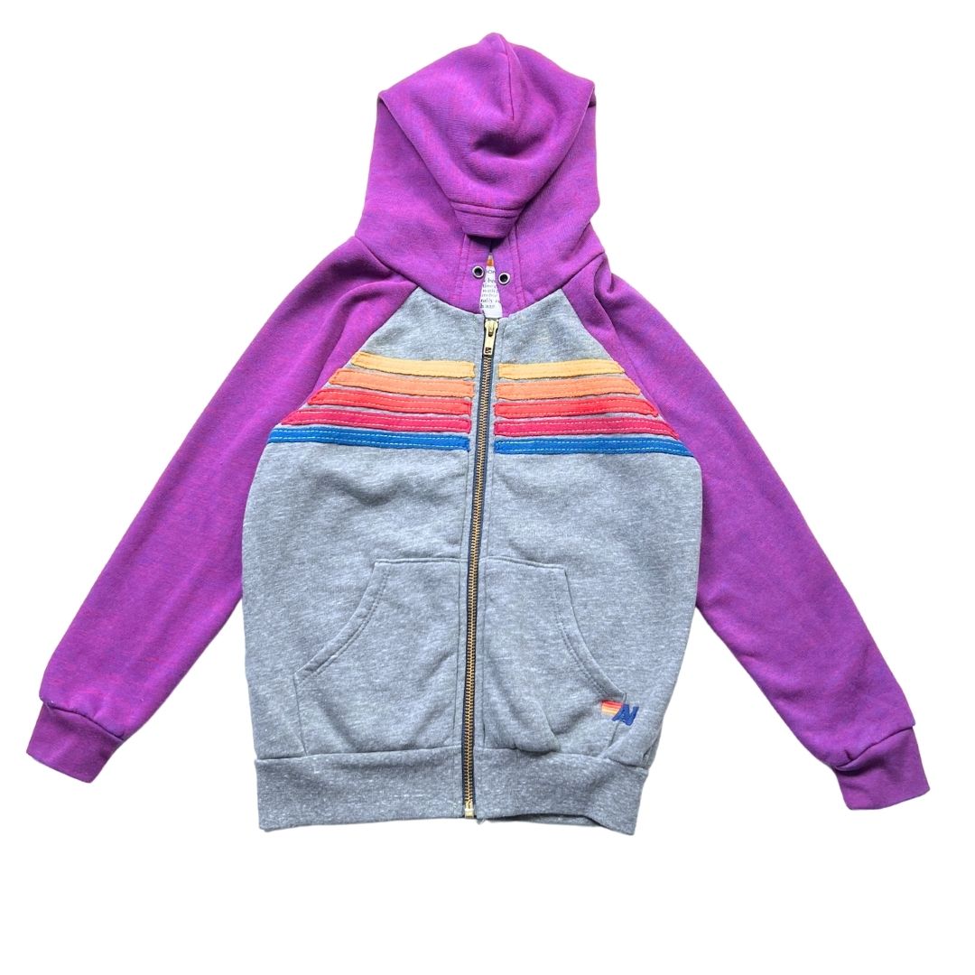 AVIATOR NATION - Grey & Purple 5-Stripes Hoodie (Ultra Soft) - 8 Years