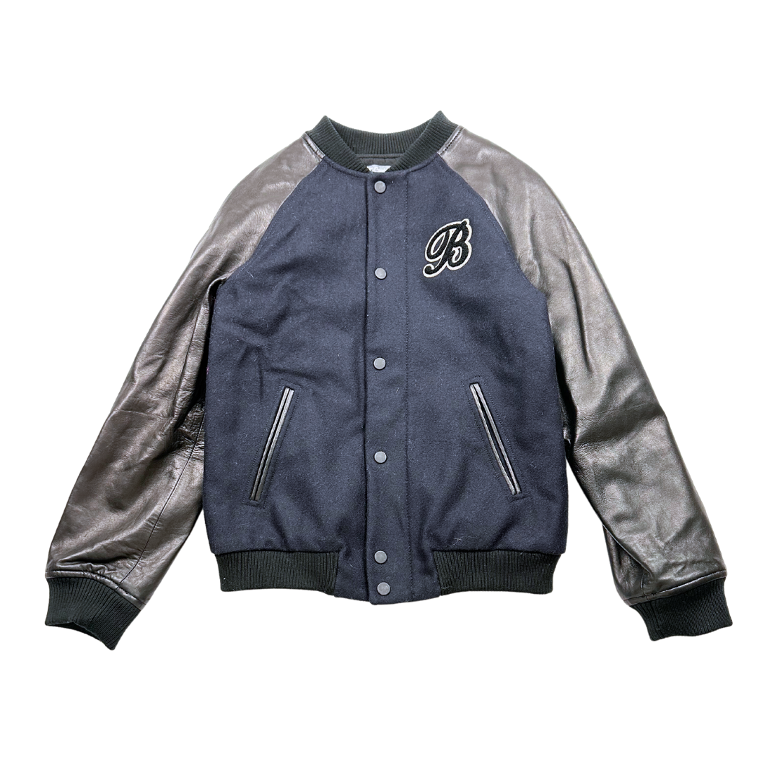 BONPOINT - Black and blue wool and lambskin bomber jacket - 12 years