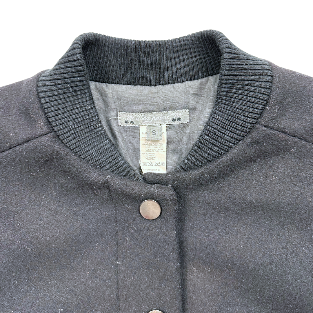 BONPOINT - Black wool and leather bomber jacket - 14 years