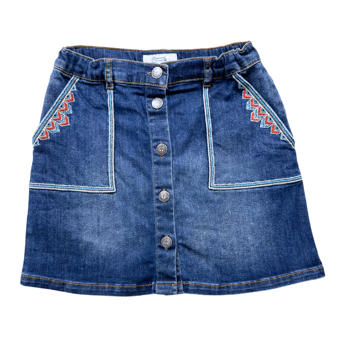 BONPOINT - Blue denim skirt with embroidery - 12 years
