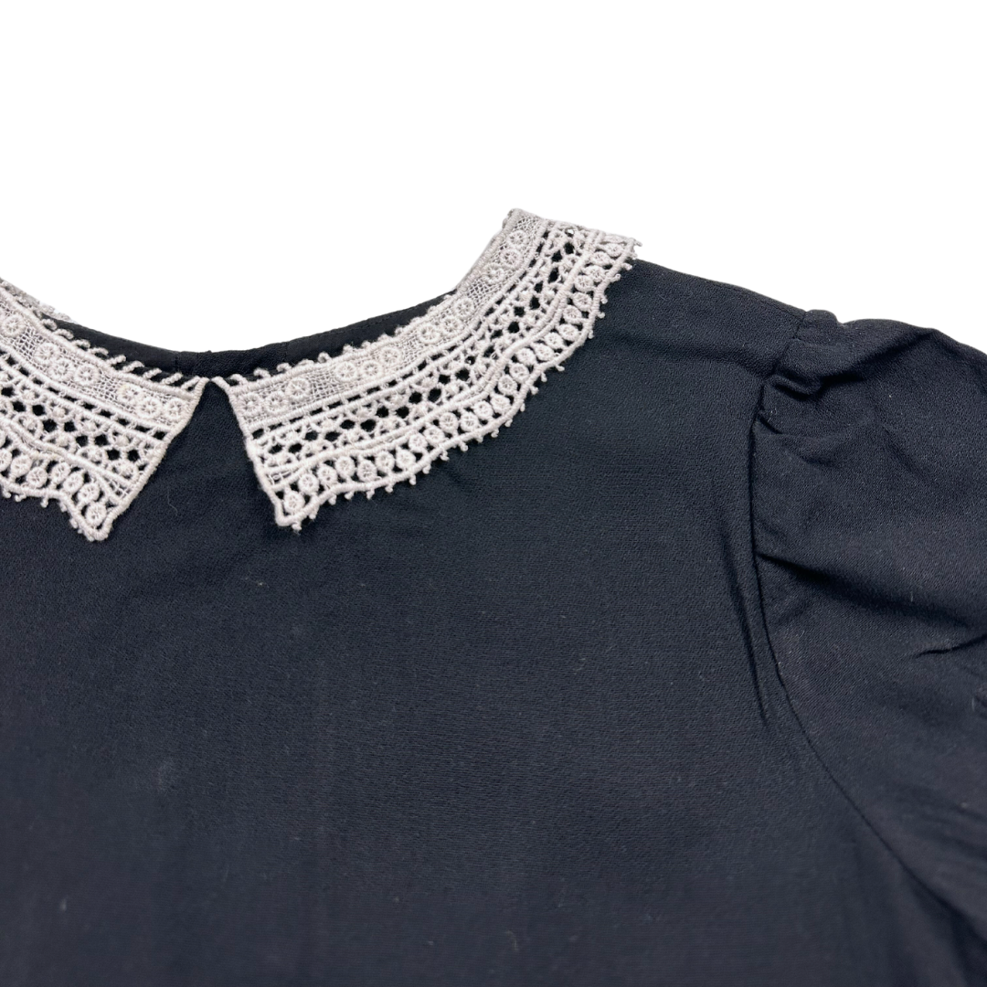 BONPOINT - Robe noire en laine et col en dentelle - 12 ans