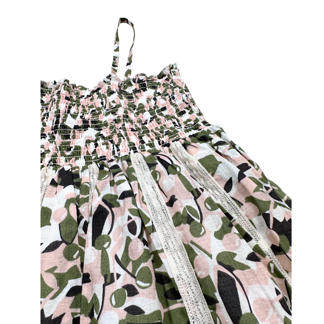 BONPOINT - Robe imprimé verte, rose et blanche - 14 ans