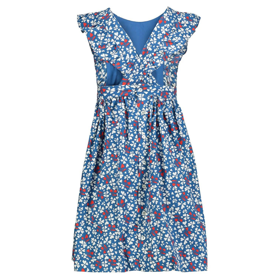 BONPOINT - Robe longue bleu à motifs blanc et rouge - 12 ans
